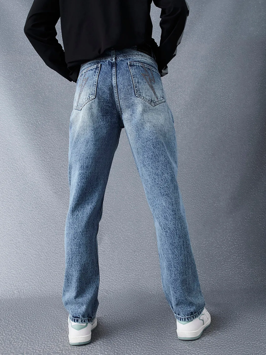 Men Straight Fit Heavy Washed Cotton Indigo Jeans