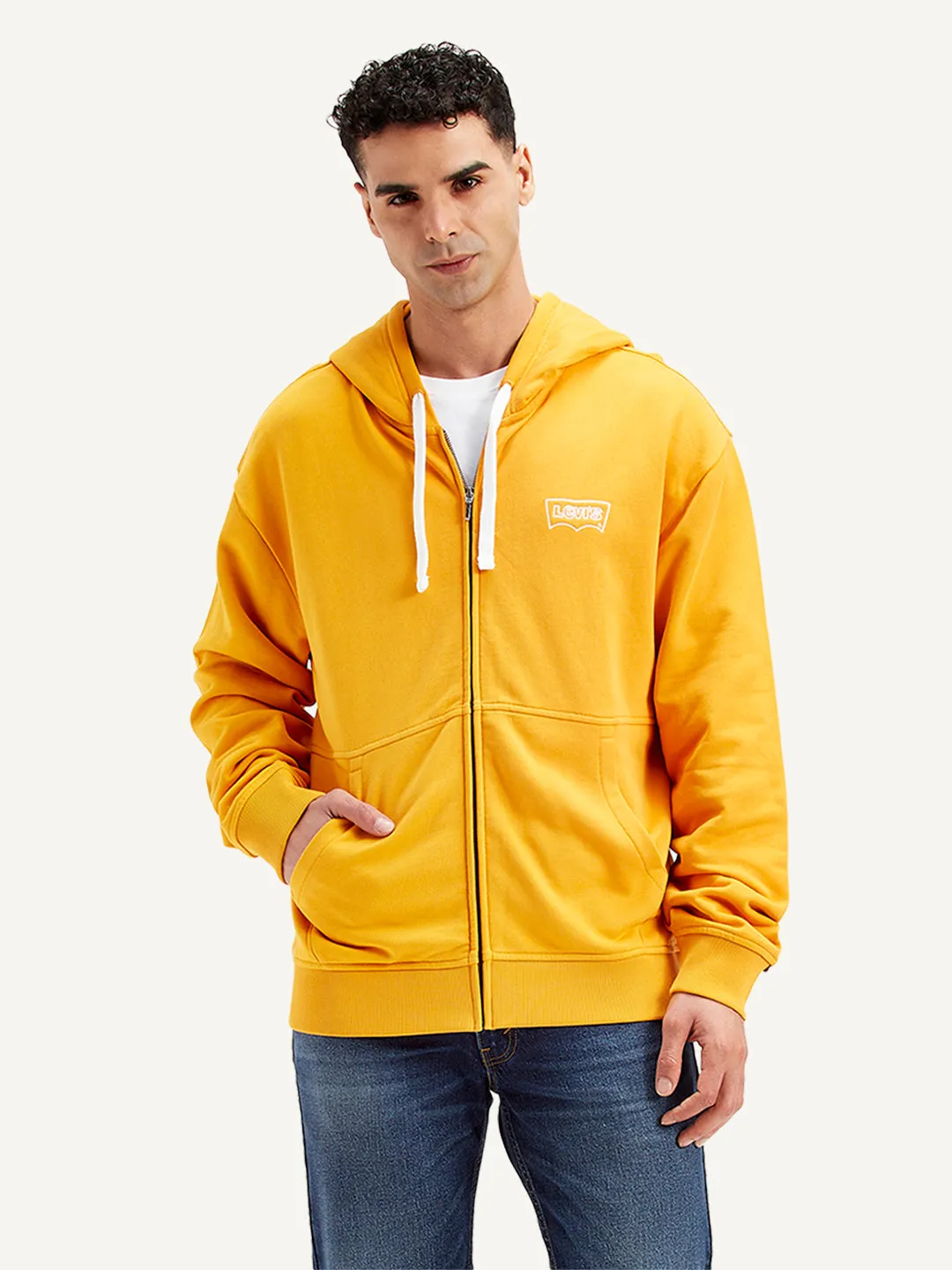 Men's Solid Mustard Hooded Sweatshirt