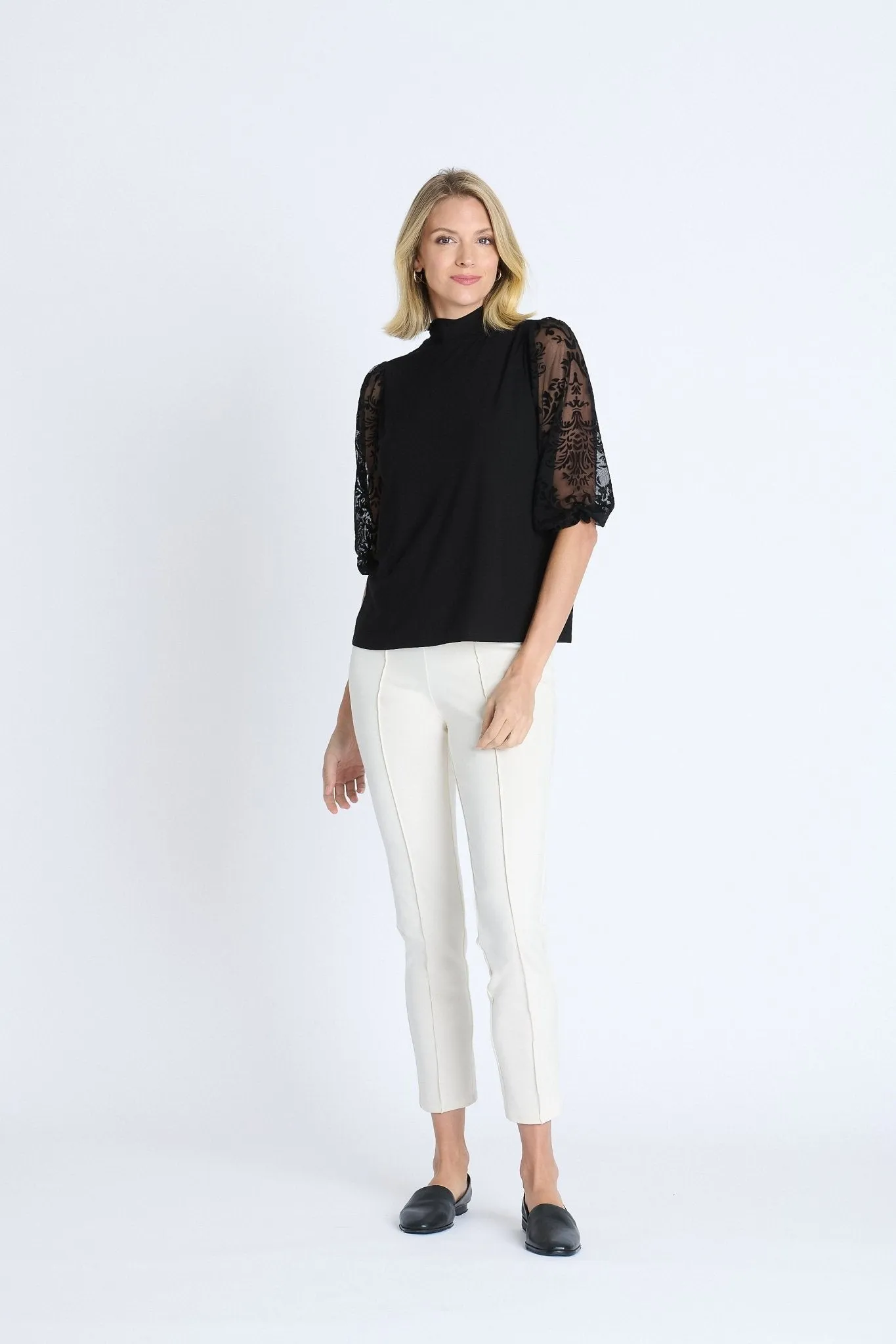 Mock Neck 3/4 Sleeve Lace Top