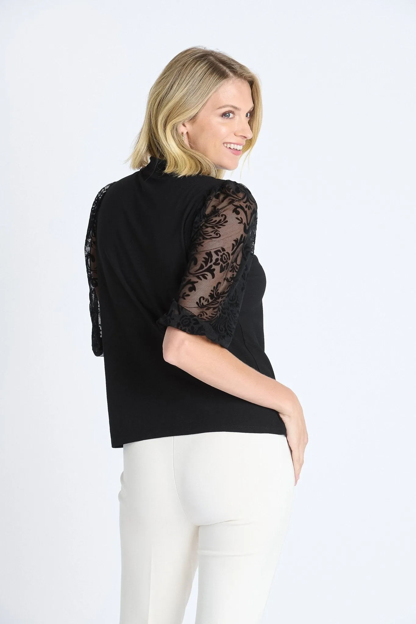 Mock Neck 3/4 Sleeve Lace Top