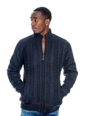 Navy Blue Men's Cardigan Sweaters Full Zip Knitted Jacket Fur Lined Style No: 100-2