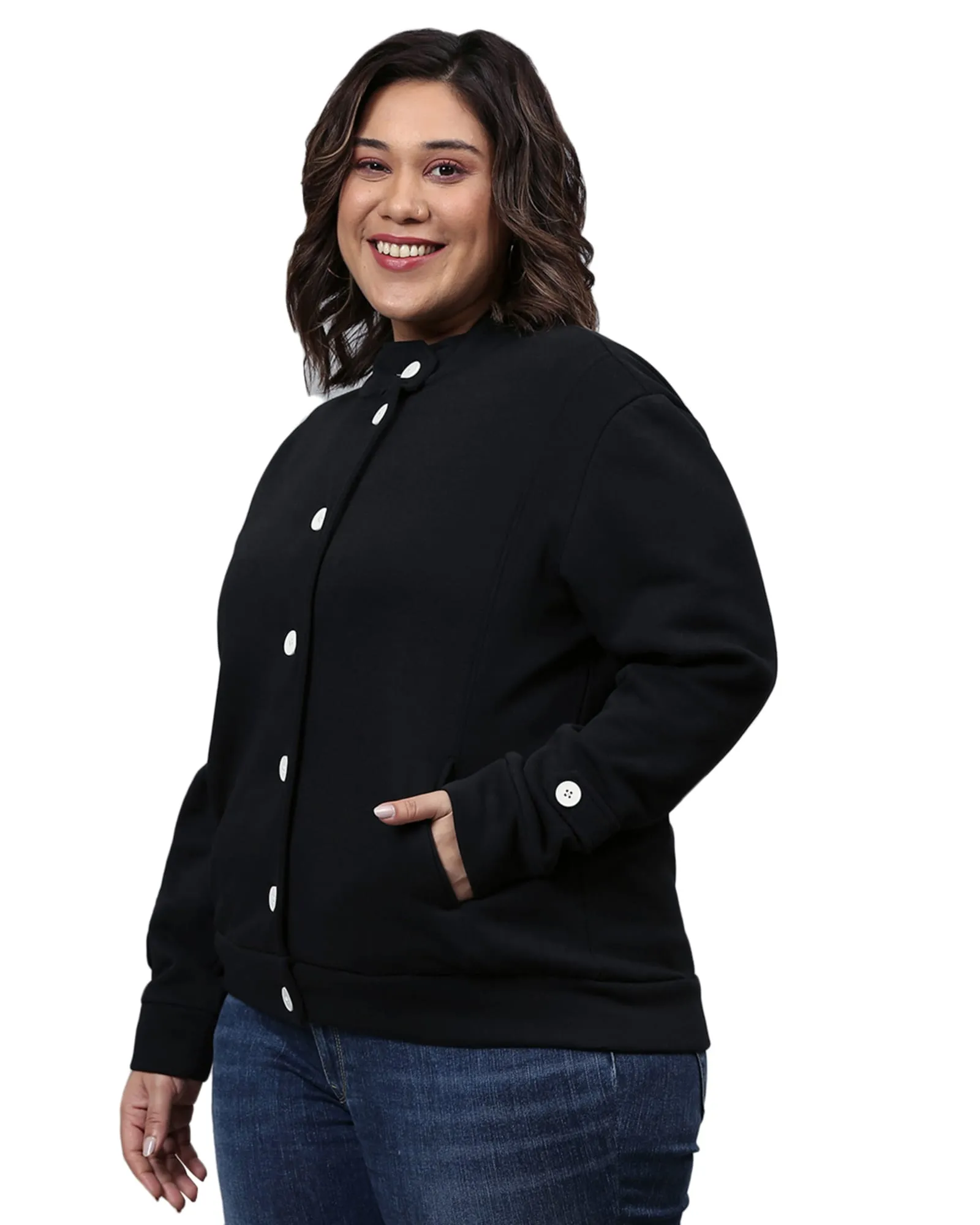 Navy Buttoned Sweatshirt | Black