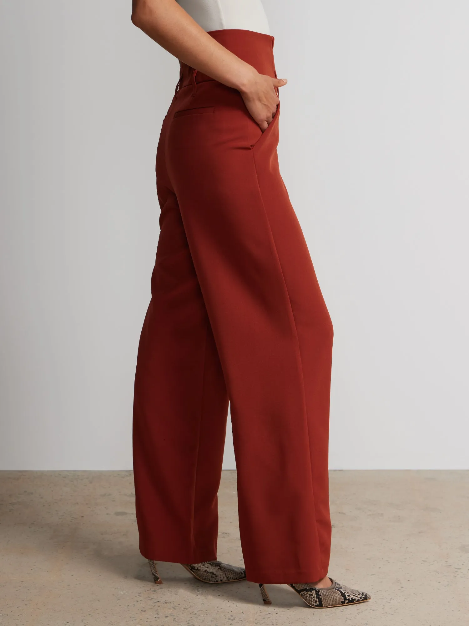 Notched Waistband Wide Leg Pant