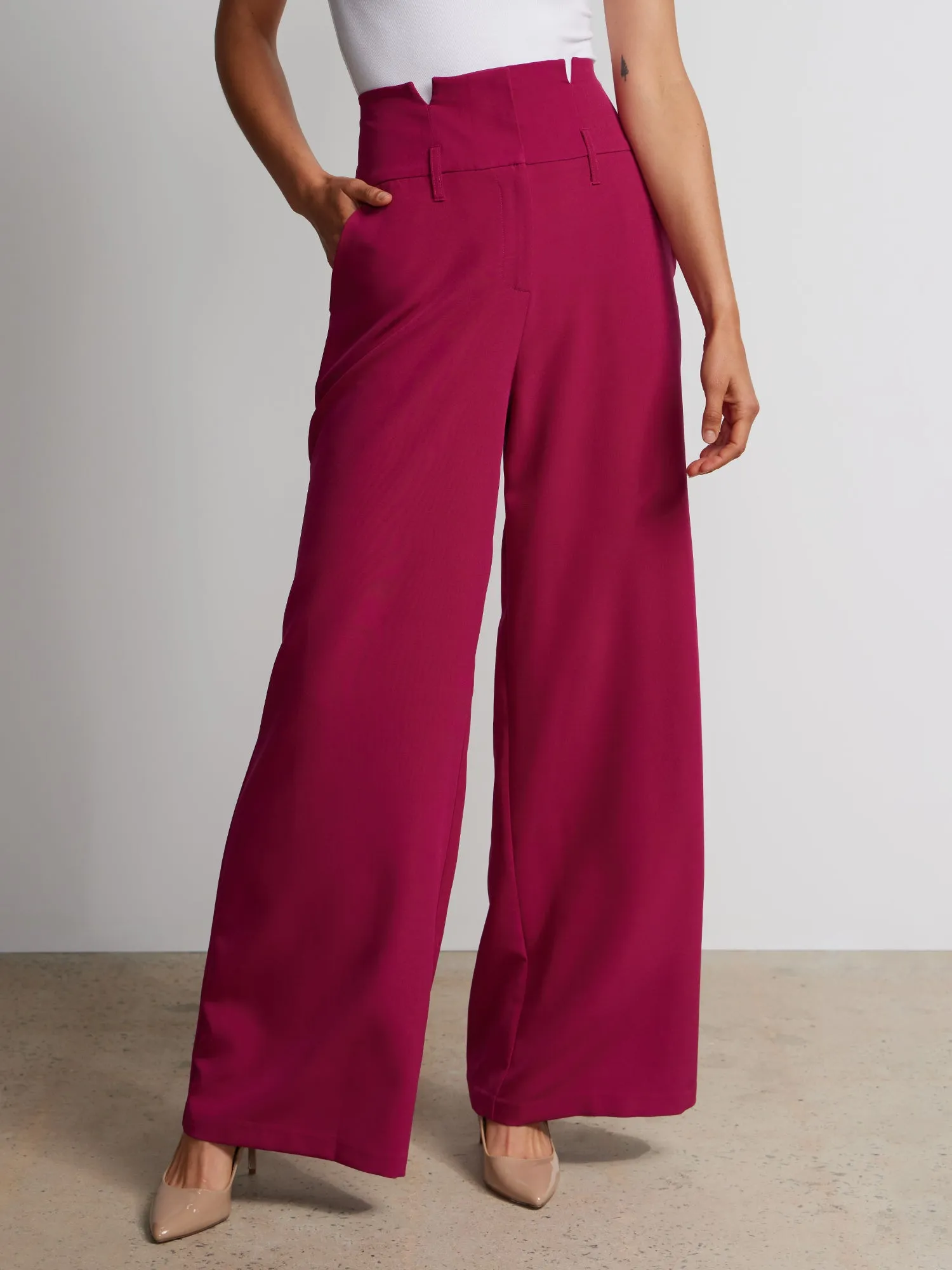 Notched Waistband Wide Leg Pant