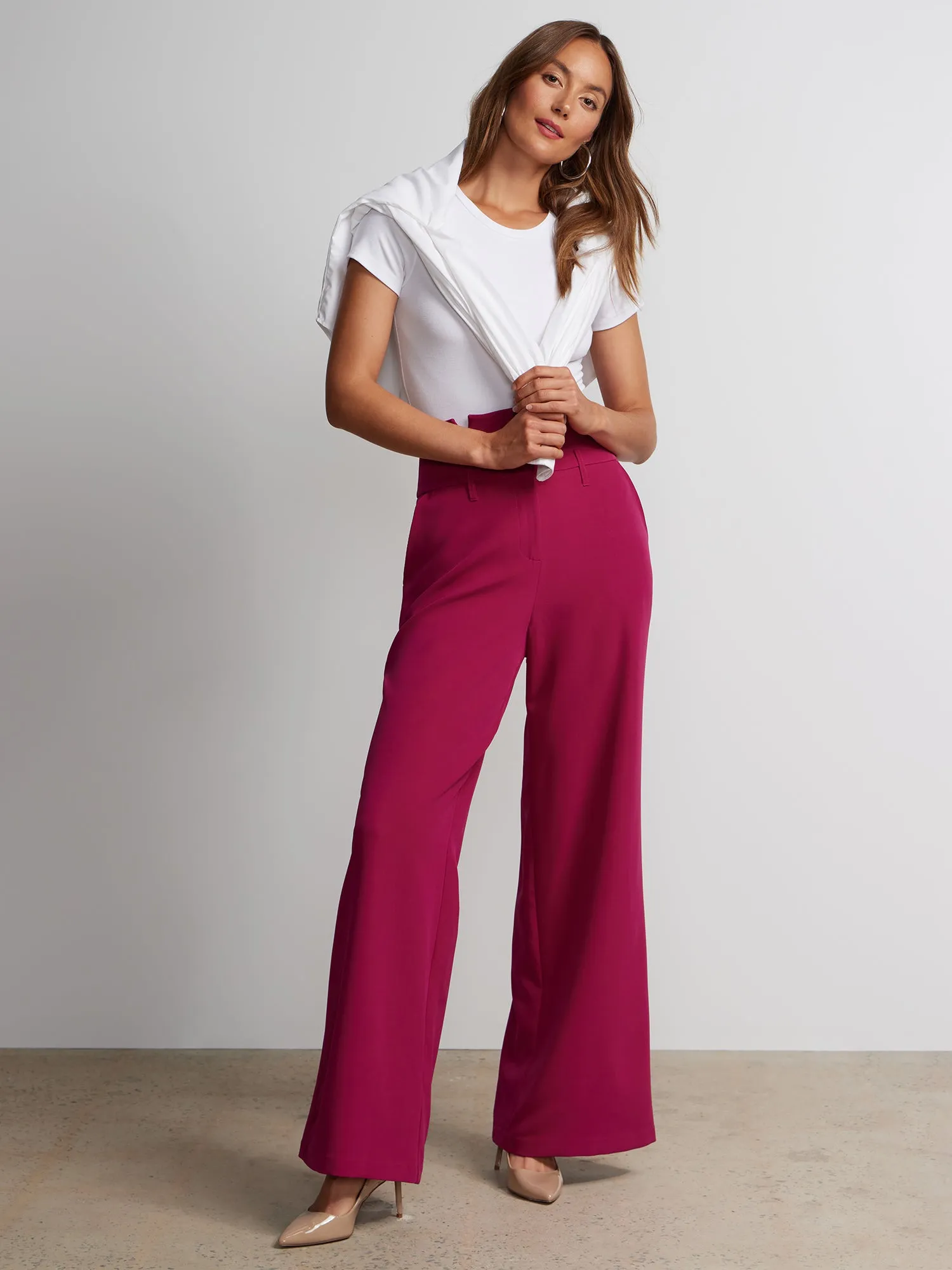 Notched Waistband Wide Leg Pant