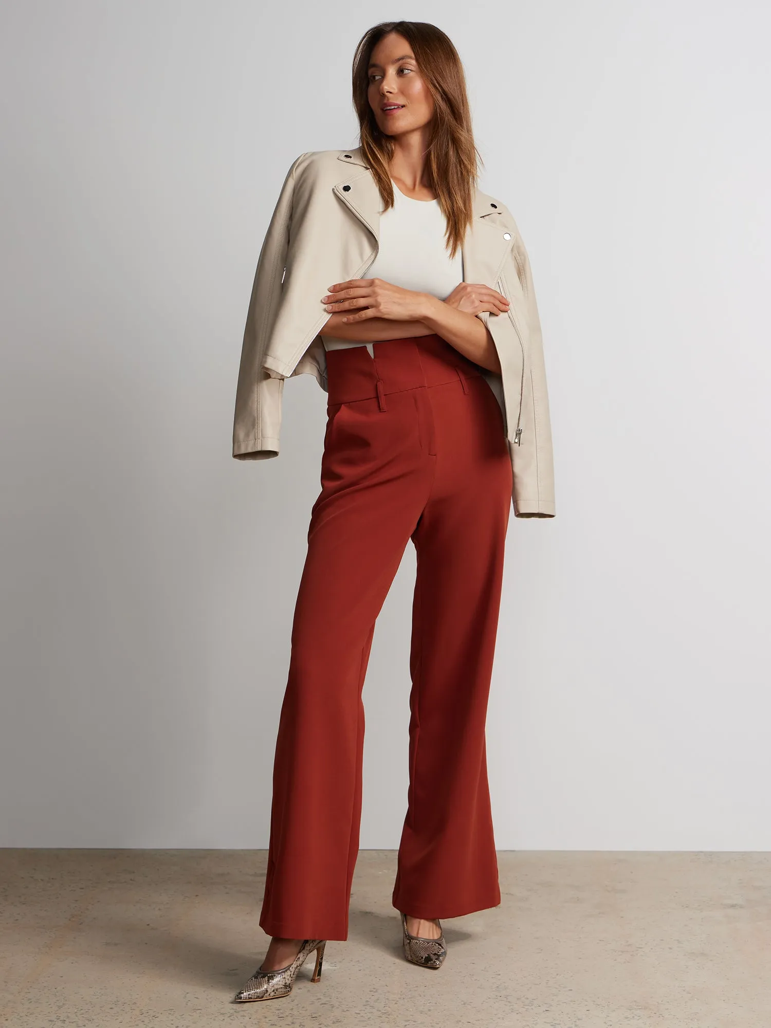 Notched Waistband Wide Leg Pant