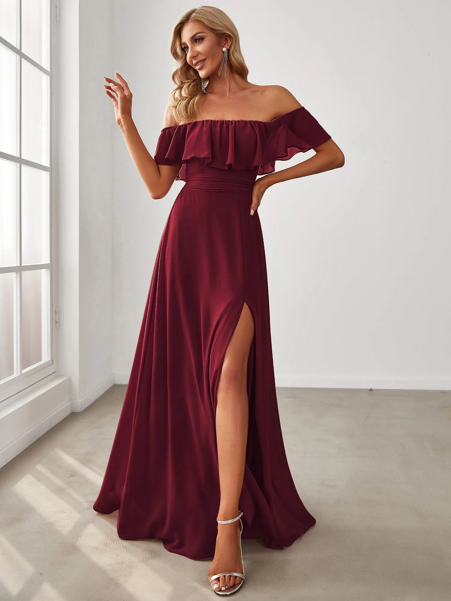 Off Shoulder Side Split Wholesale Bridesmaid Dresses