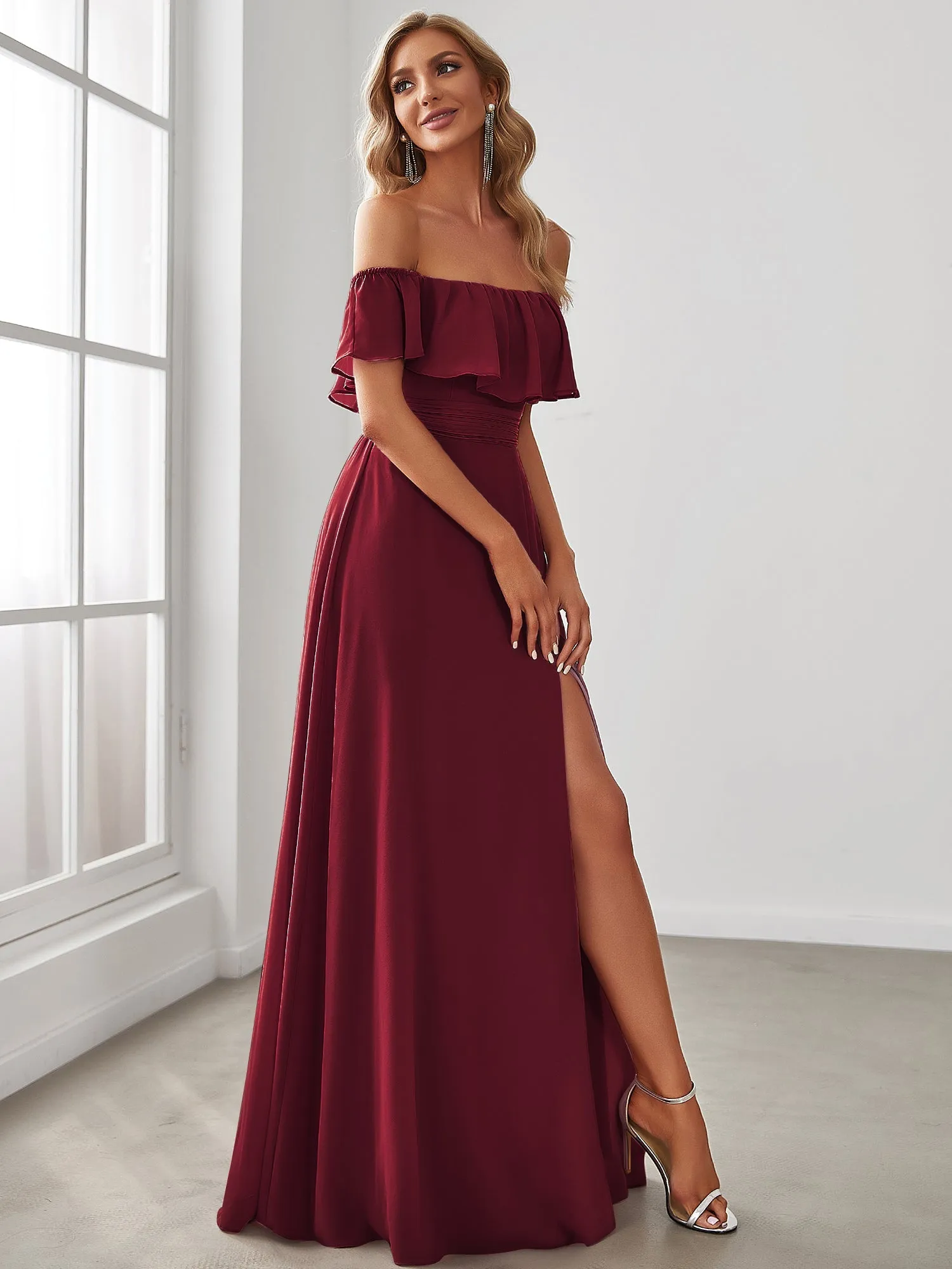 Off Shoulder Side Split Wholesale Bridesmaid Dresses