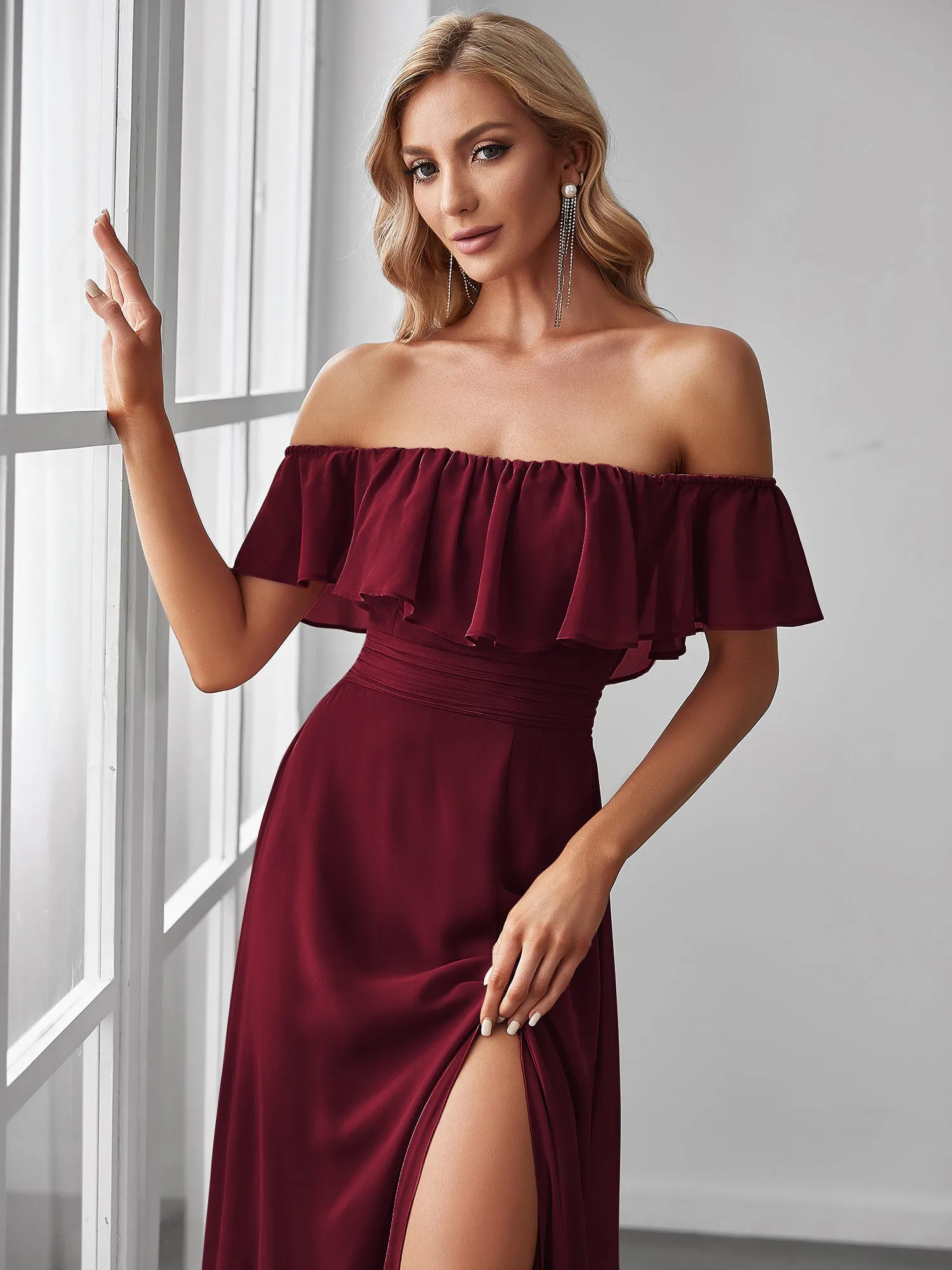 Off Shoulder Side Split Wholesale Bridesmaid Dresses