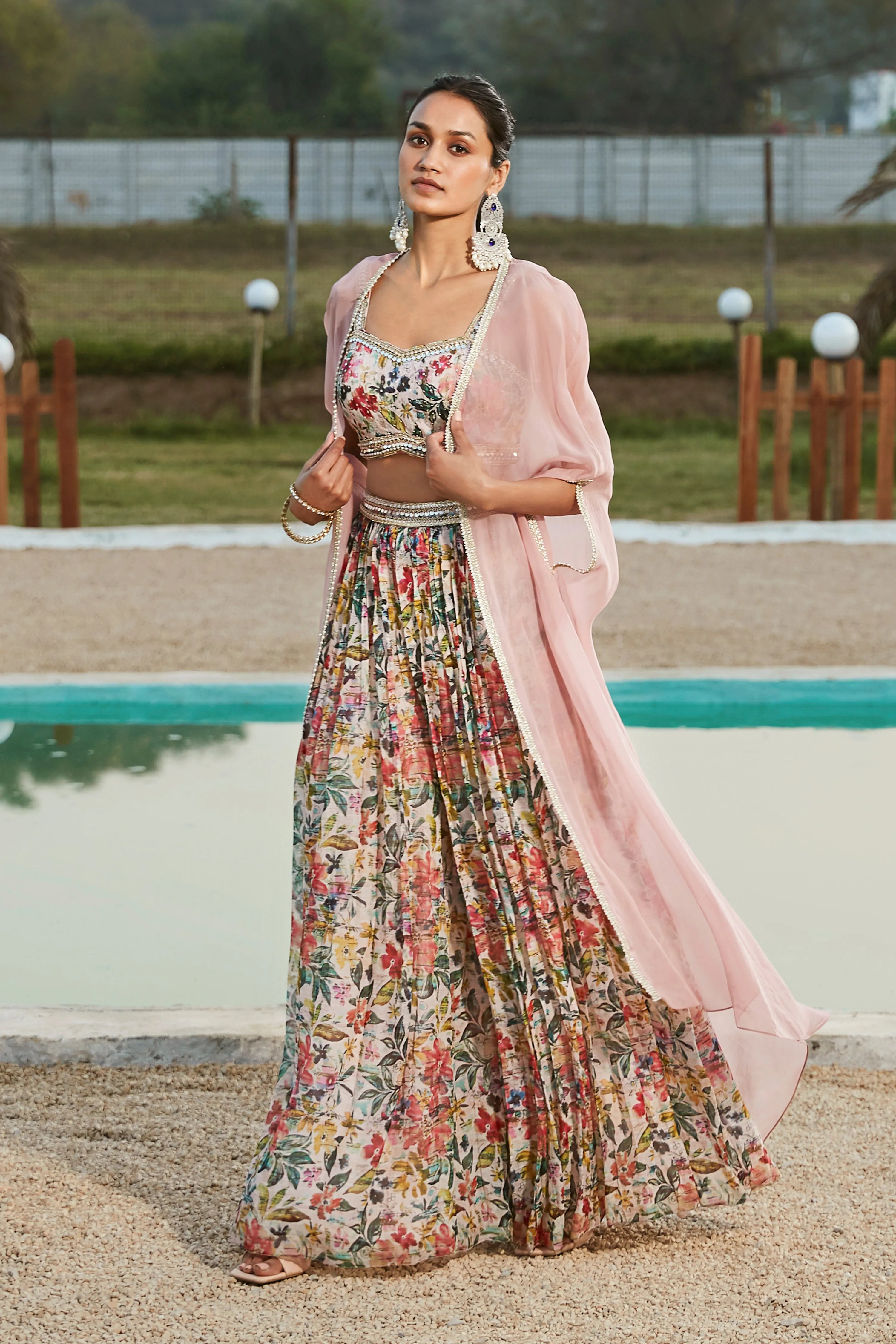 Pink Sharara Set With Cape