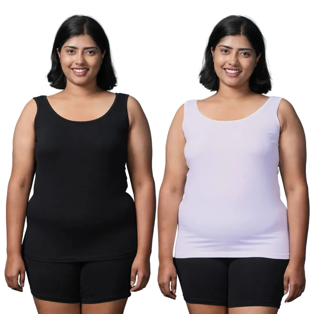 Plus Size Inner Tank Tops | Wide Fabric Shoulder | Round Neckline | Offers Full Coverage | Pack Of 2