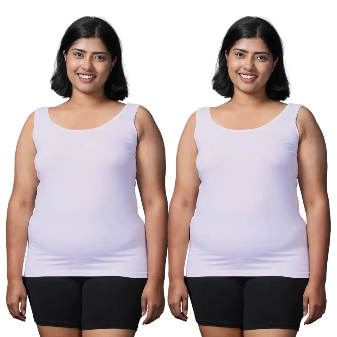 Plus Size Inner Tank Tops | Wide Fabric Shoulder | Round Neckline | Offers Full Coverage | Pack Of 2