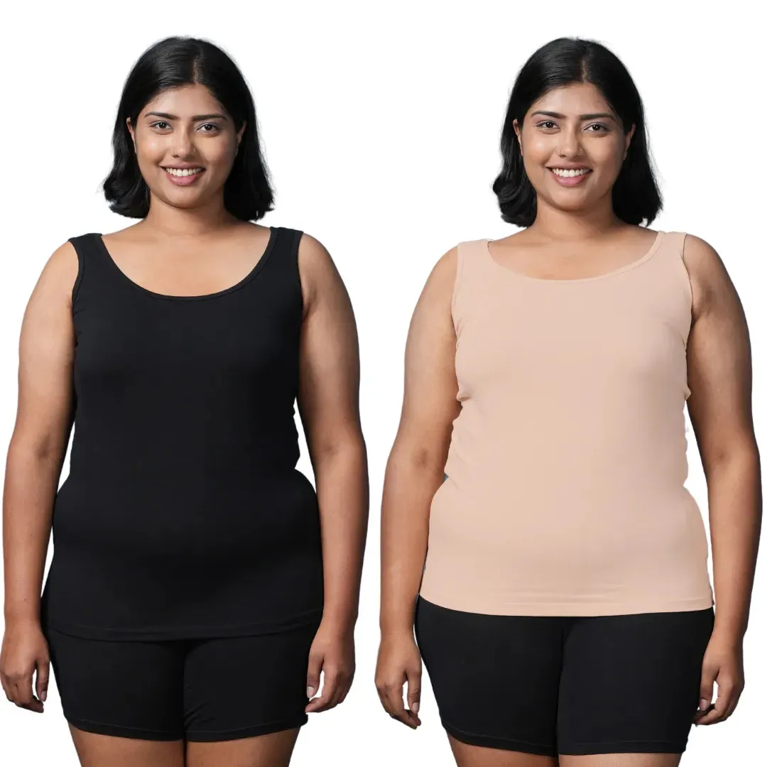 Plus Size Inner Tank Tops | Wide Fabric Shoulder | Round Neckline | Offers Full Coverage | Pack Of 2