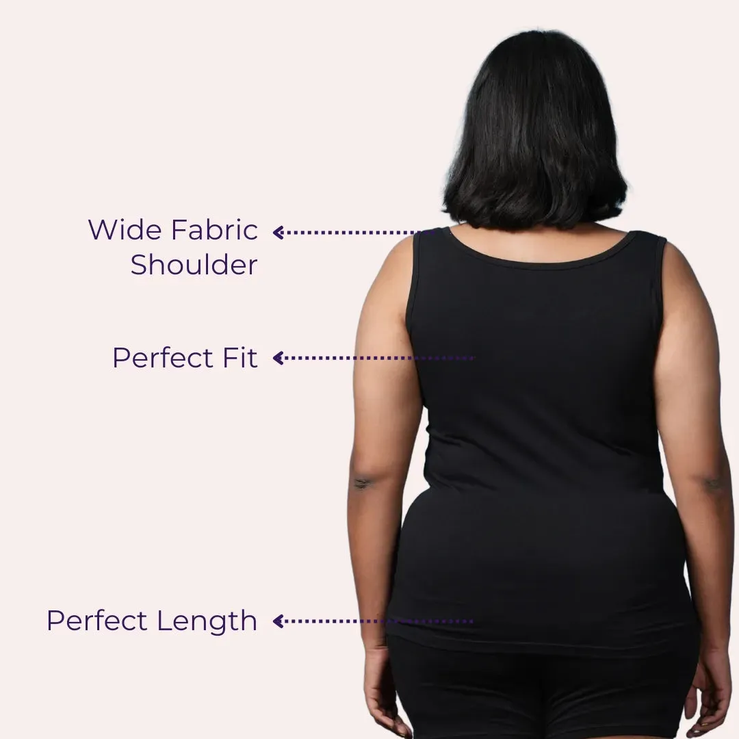 Plus Size Inner Tank Tops | Wide Fabric Shoulder | Round Neckline | Offers Full Coverage | Pack Of 2