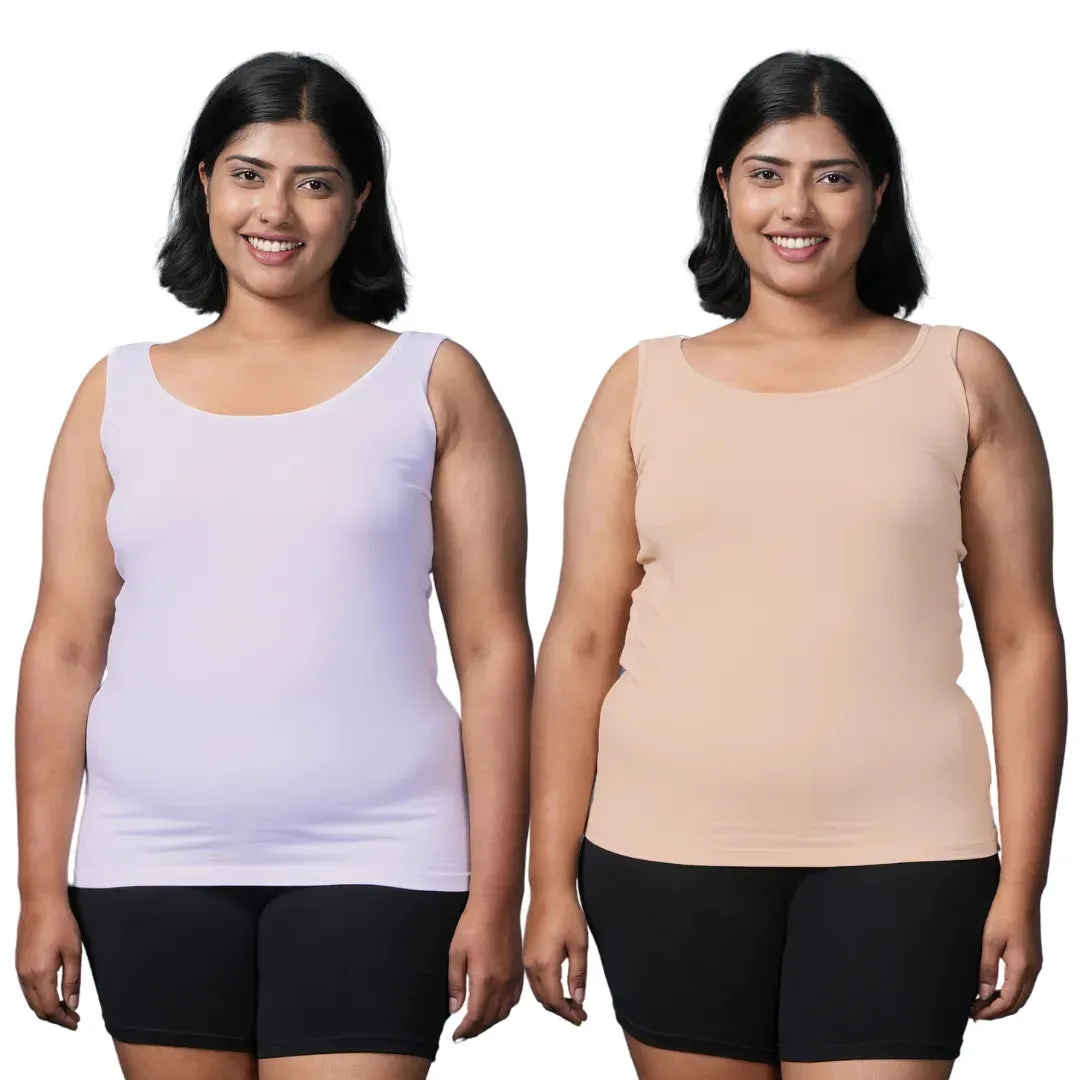 Plus Size Inner Tank Tops | Wide Fabric Shoulder | Round Neckline | Offers Full Coverage | Pack Of 2