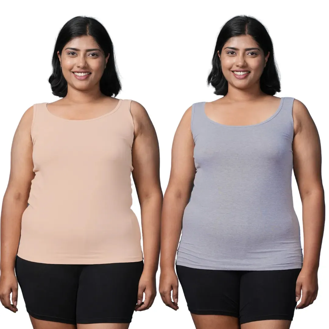 Plus Size Inner Tank Tops | Wide Fabric Shoulder | Round Neckline | Offers Full Coverage | Pack Of 2