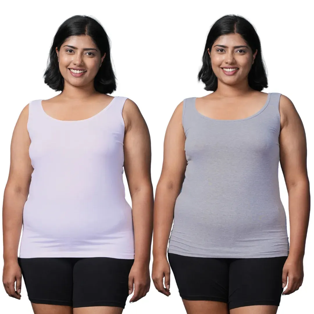 Plus Size Inner Tank Tops | Wide Fabric Shoulder | Round Neckline | Offers Full Coverage | Pack Of 2