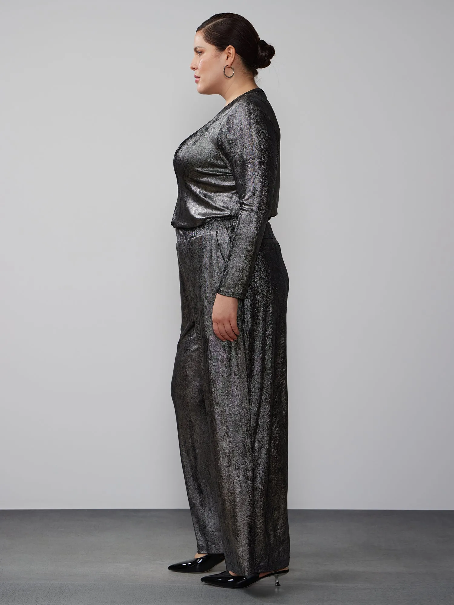 Plus Slinky Metallic Accent Wide Leg Pant