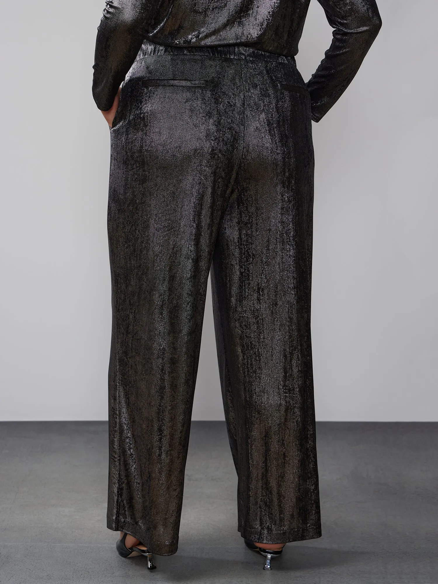 Plus Slinky Metallic Accent Wide Leg Pant