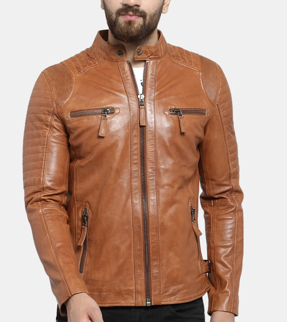 Roman Men's Brown Faded Leather jacket