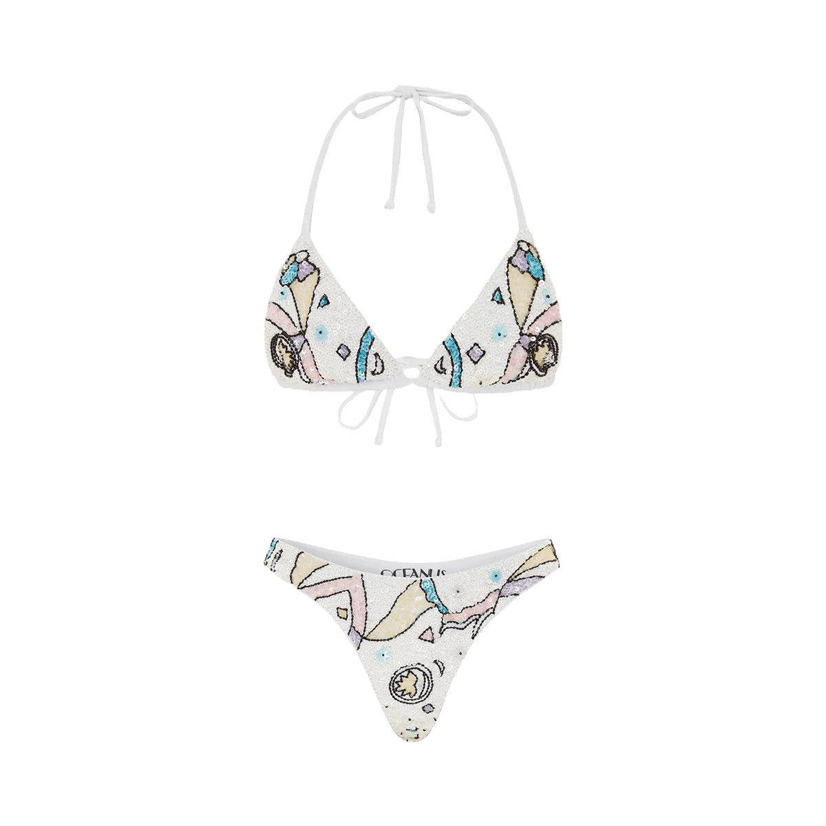 Simmi Elegant Sequin Bikini Bottom White