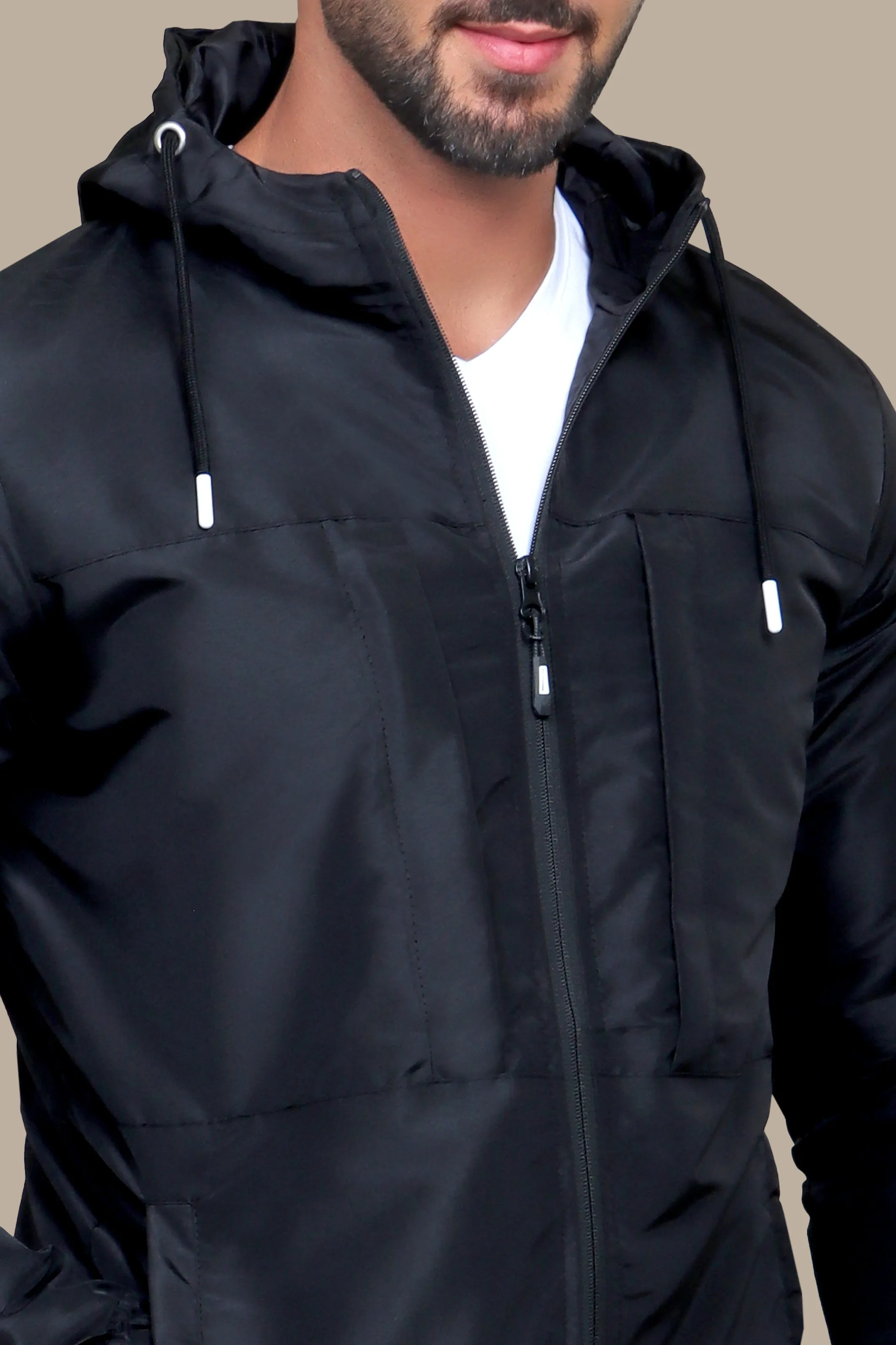 Storm Guardian: Black Waterproof Hooded Jacket