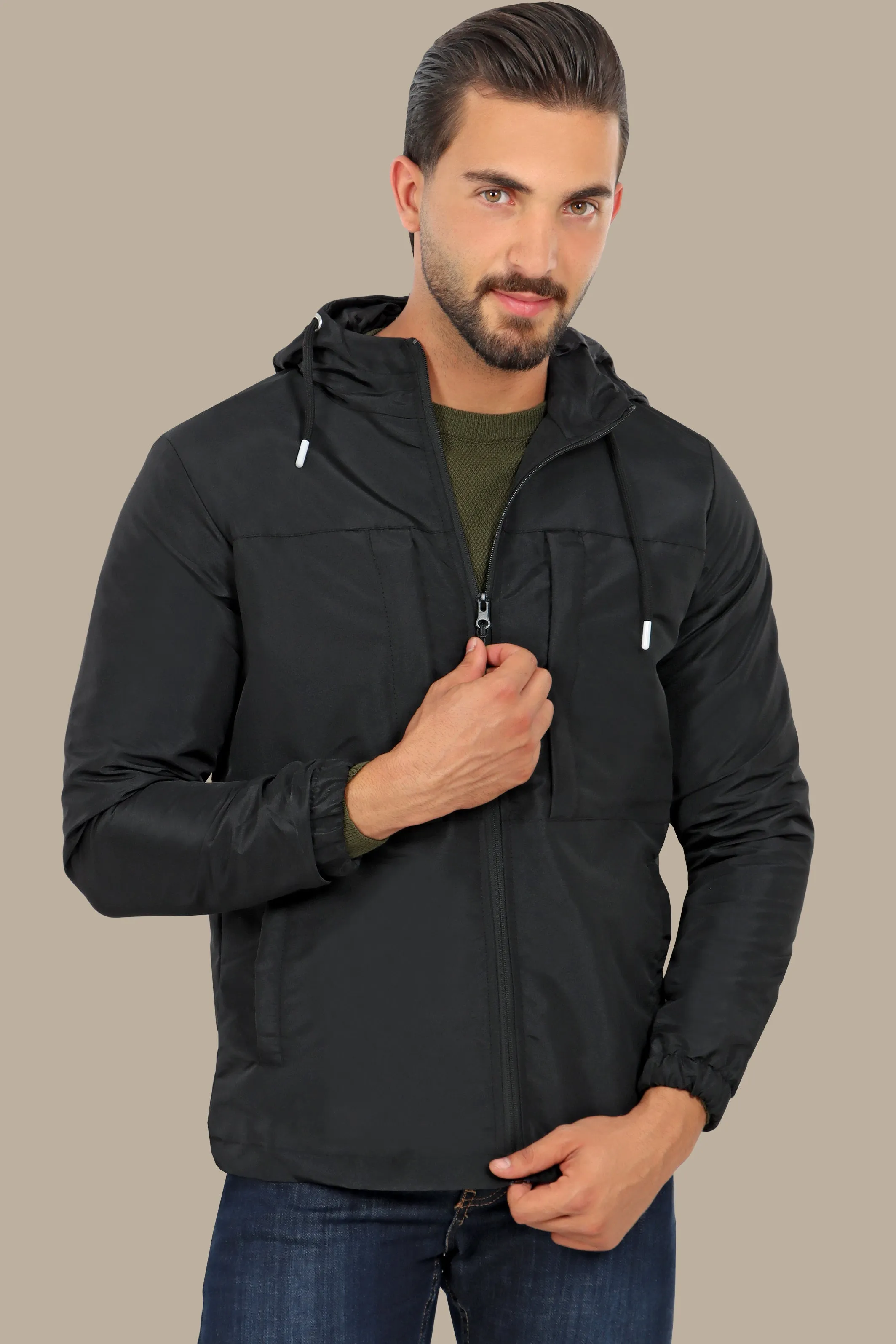 Storm Guardian: Black Waterproof Hooded Jacket