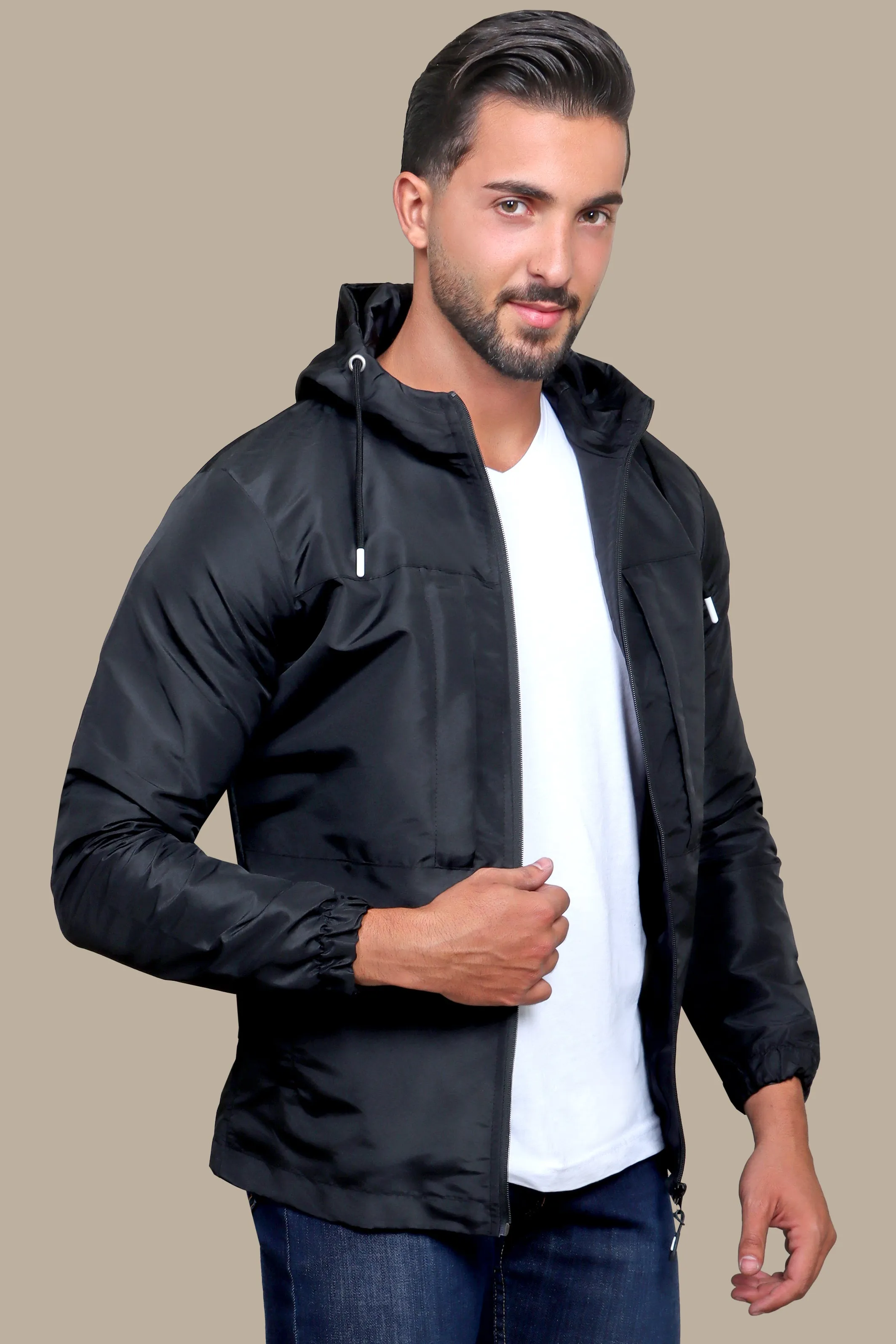 Storm Guardian: Black Waterproof Hooded Jacket