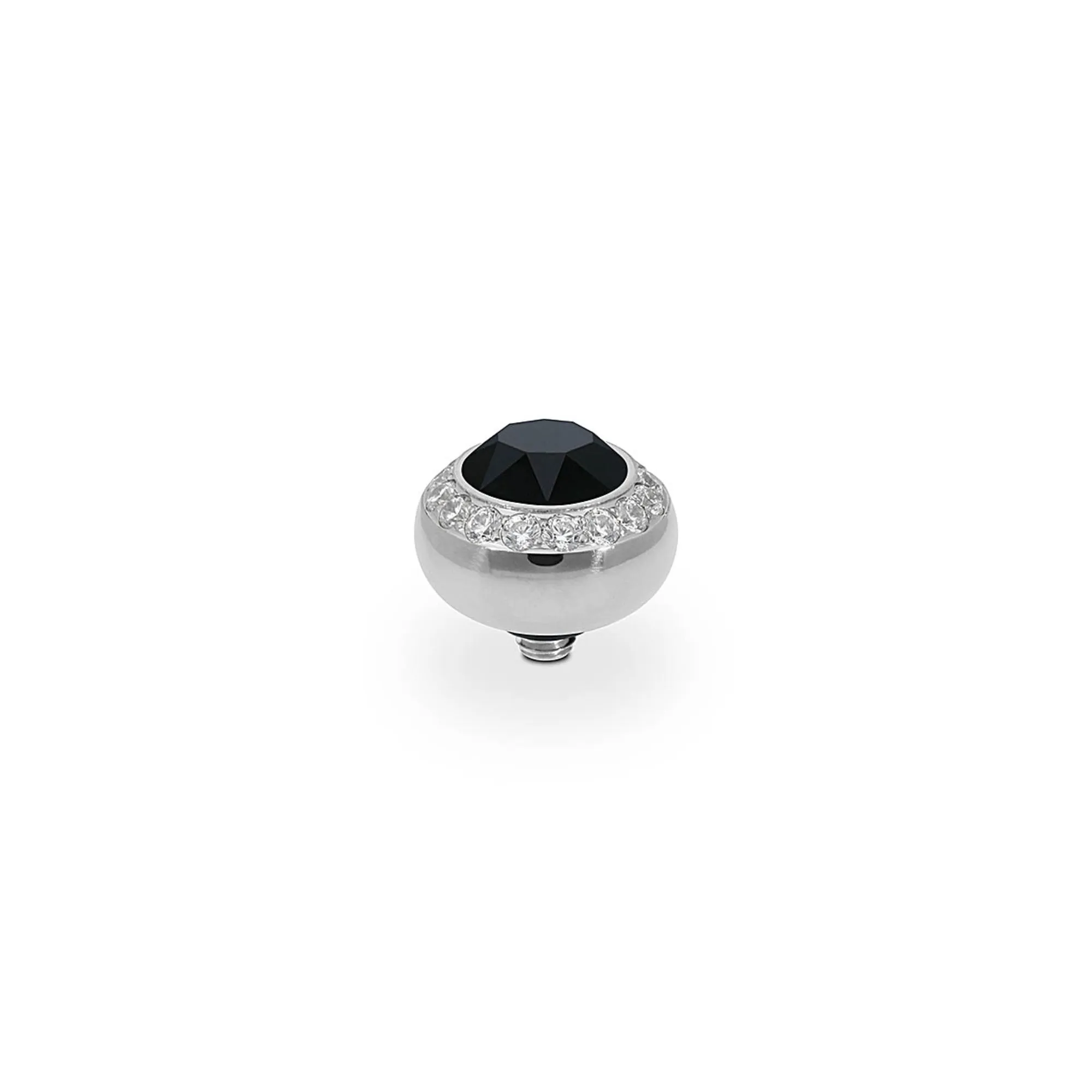 Tondo Deluxe Silver and Jet Crystal Ring Gem Top, 10mm