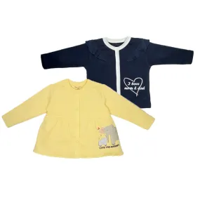 Top Full Sleeves Girls Yellow/Navy Blue - 2Pc Set