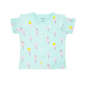 Top Half Sleeves Girls Shoulder Frill - Ice-Cream Print