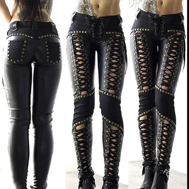 Trendy Punk Rock Faux Leather Pencil Pants