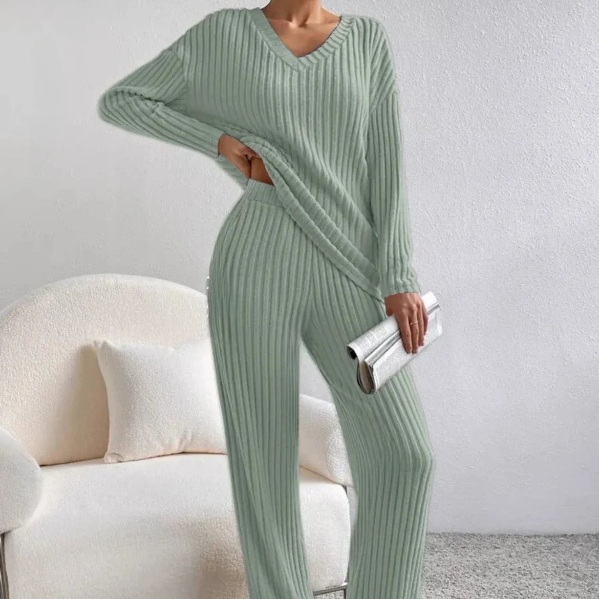 Trendy Ribbed Knit Cozy Set