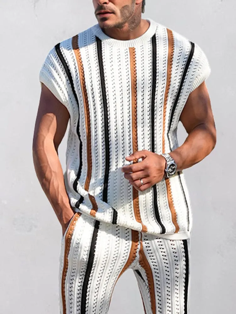 Trendy Stripes Openwork Knit Set