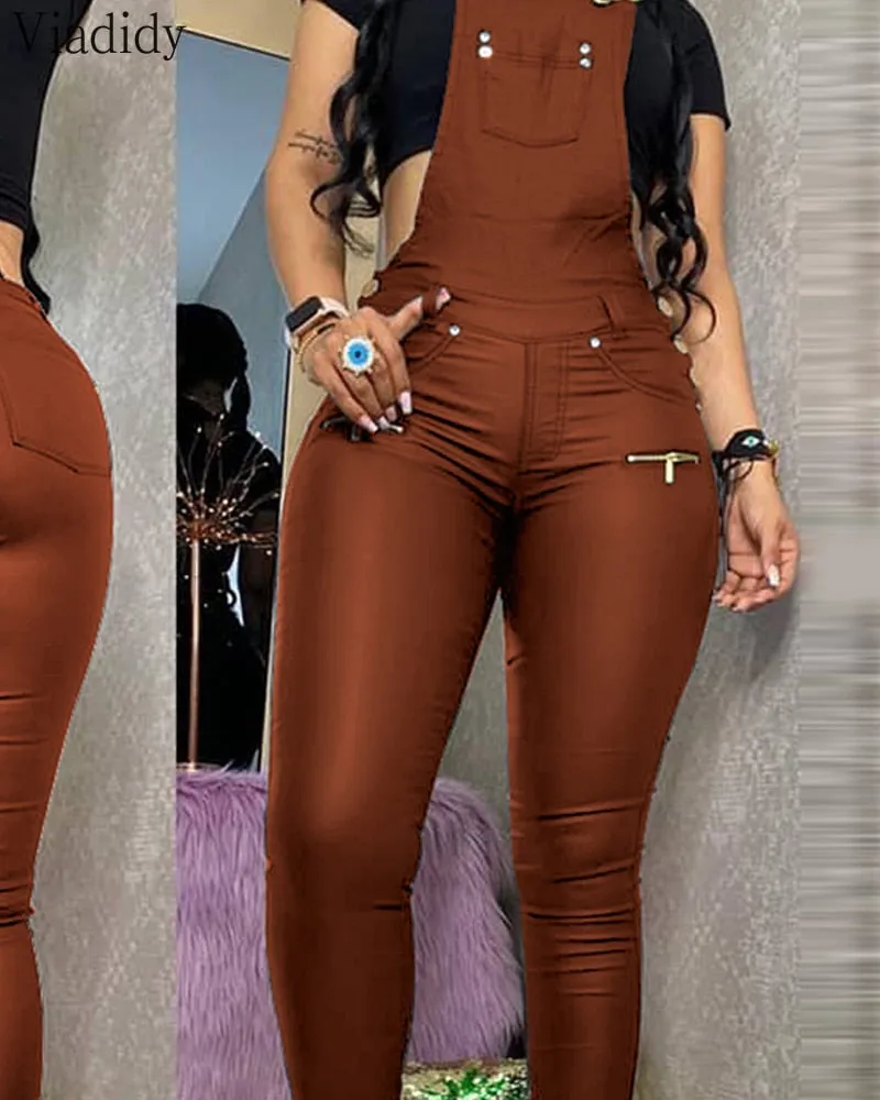 Trendy Suspender Buckle Jumpsuit Pants