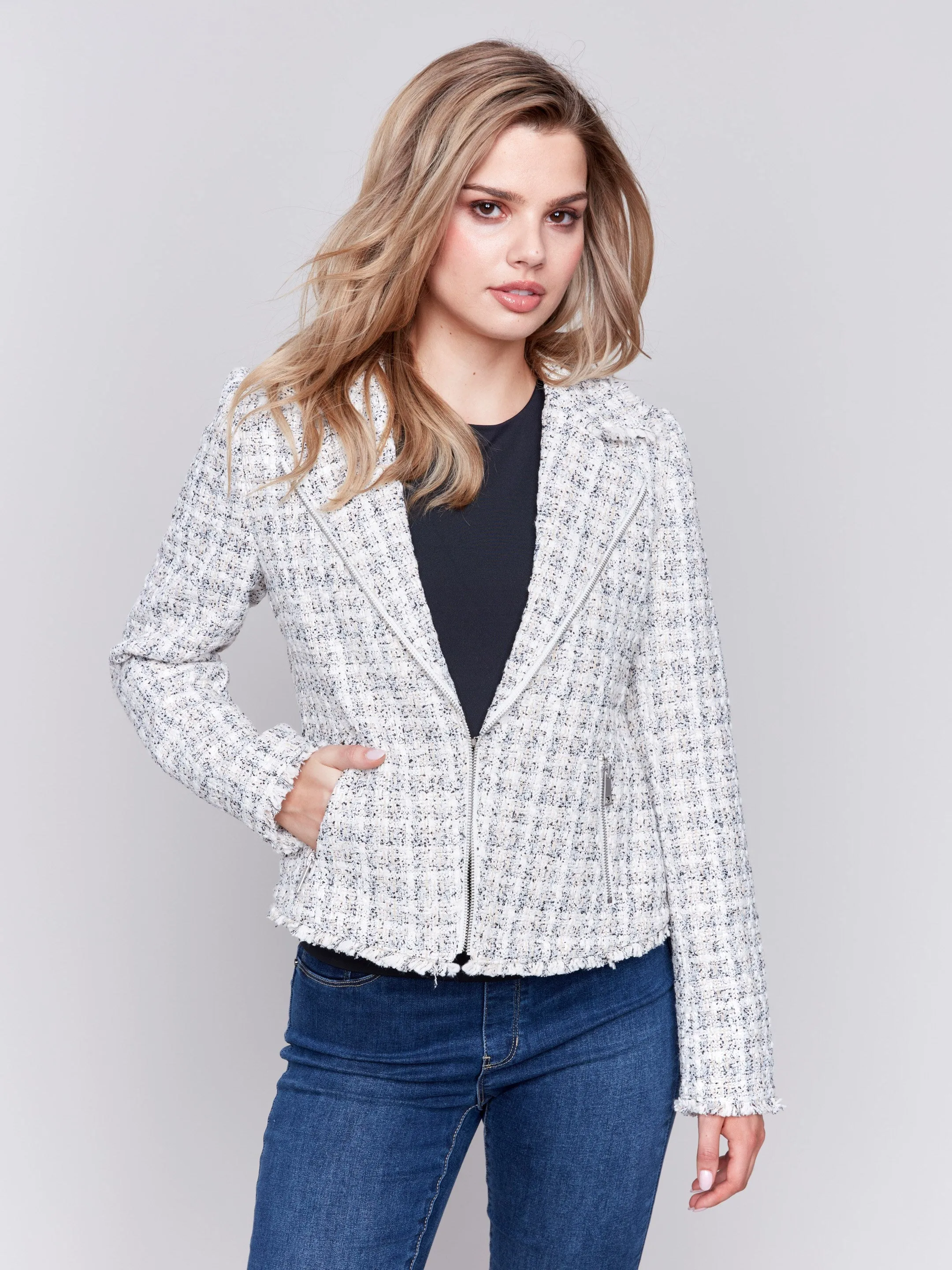 Tweed Perfecto Jacket - White - H-Denim