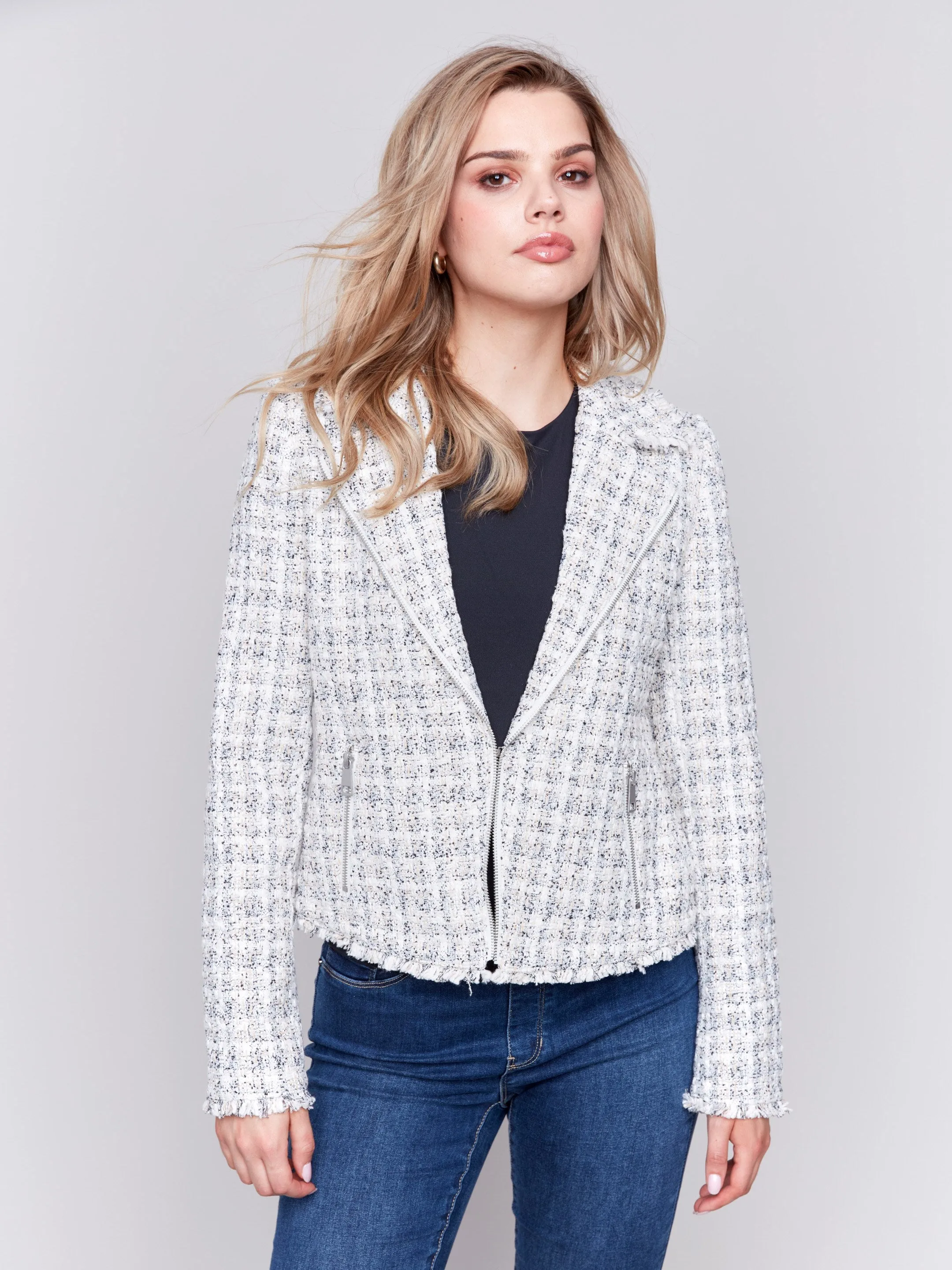 Tweed Perfecto Jacket - White - H-Denim