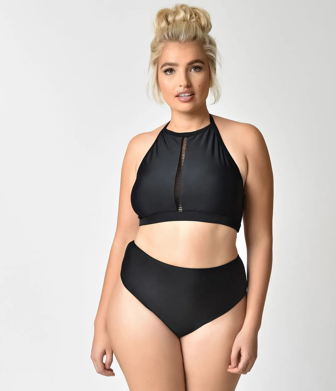 Unique Vintage Plus Size Black High Leg Daphne Swim Bottoms