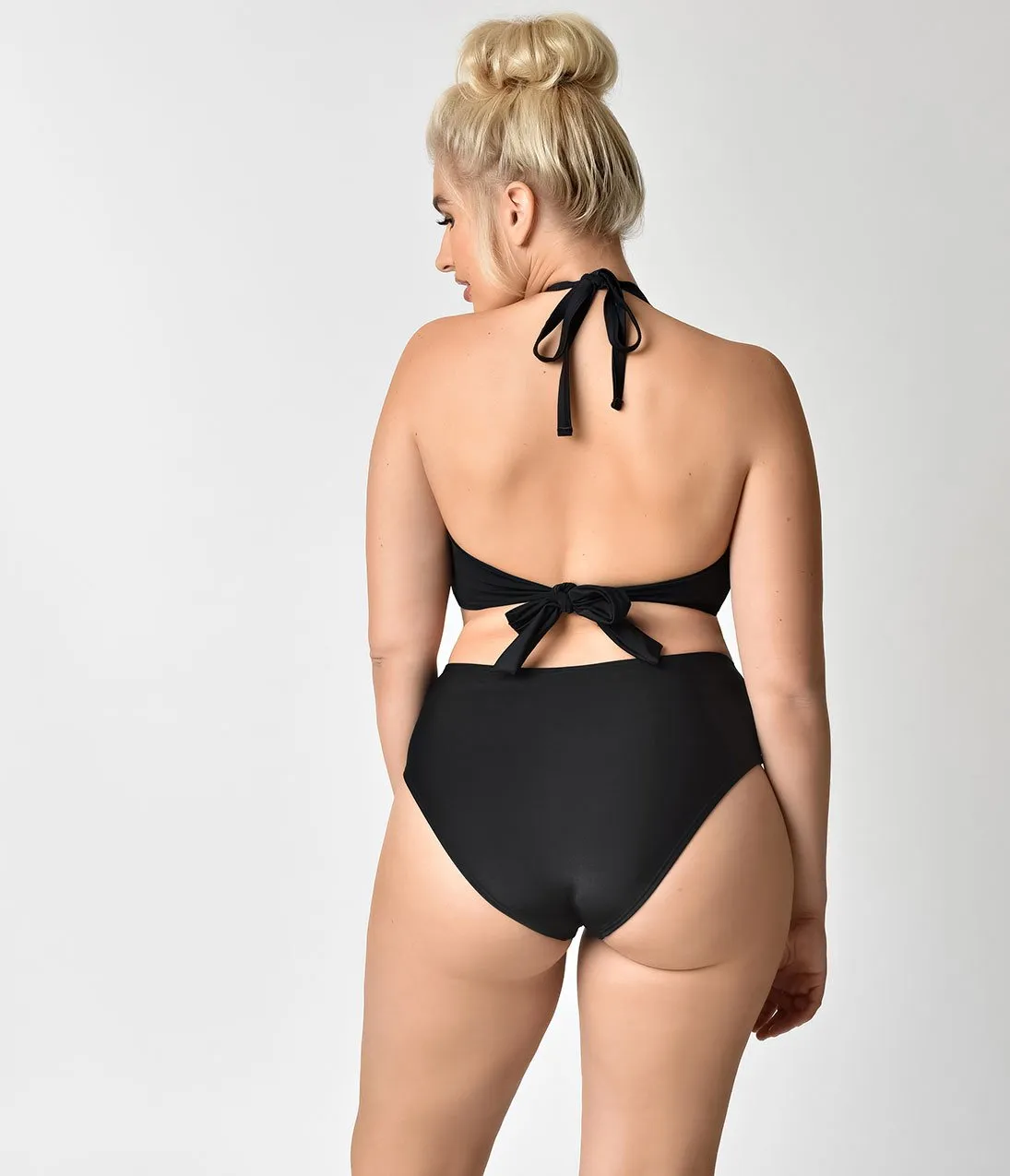 Unique Vintage Plus Size Black High Leg Daphne Swim Bottoms