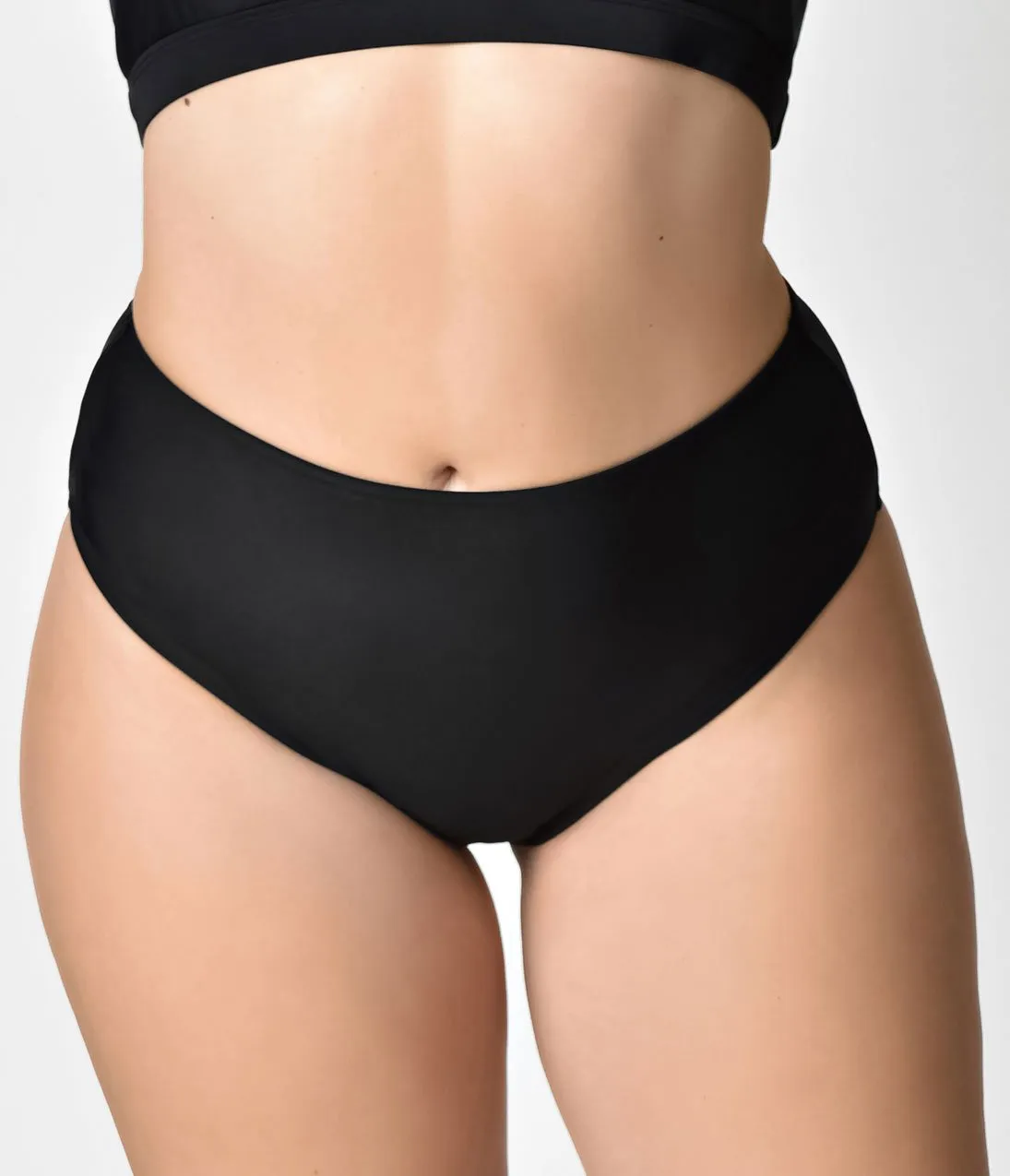 Unique Vintage Plus Size Black High Leg Daphne Swim Bottoms