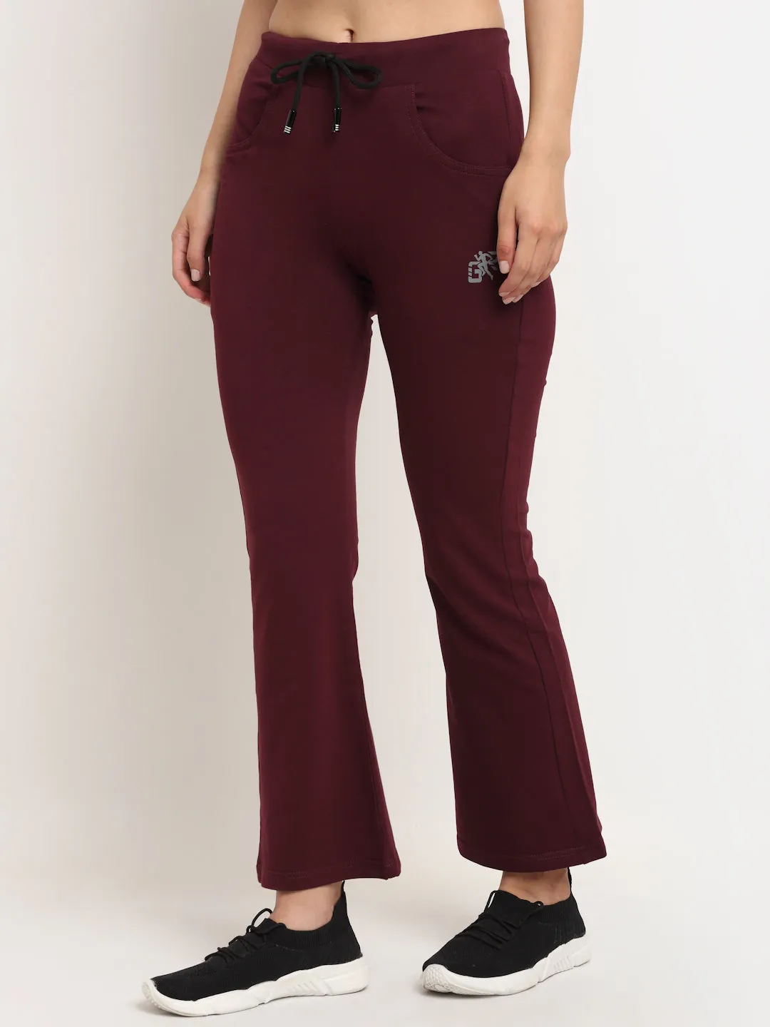 Women Maroon Solid Cotton Blend Lower