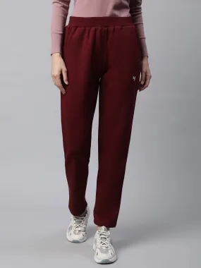 Women Wine Regular Fit High Rise Track Pants With Pockets