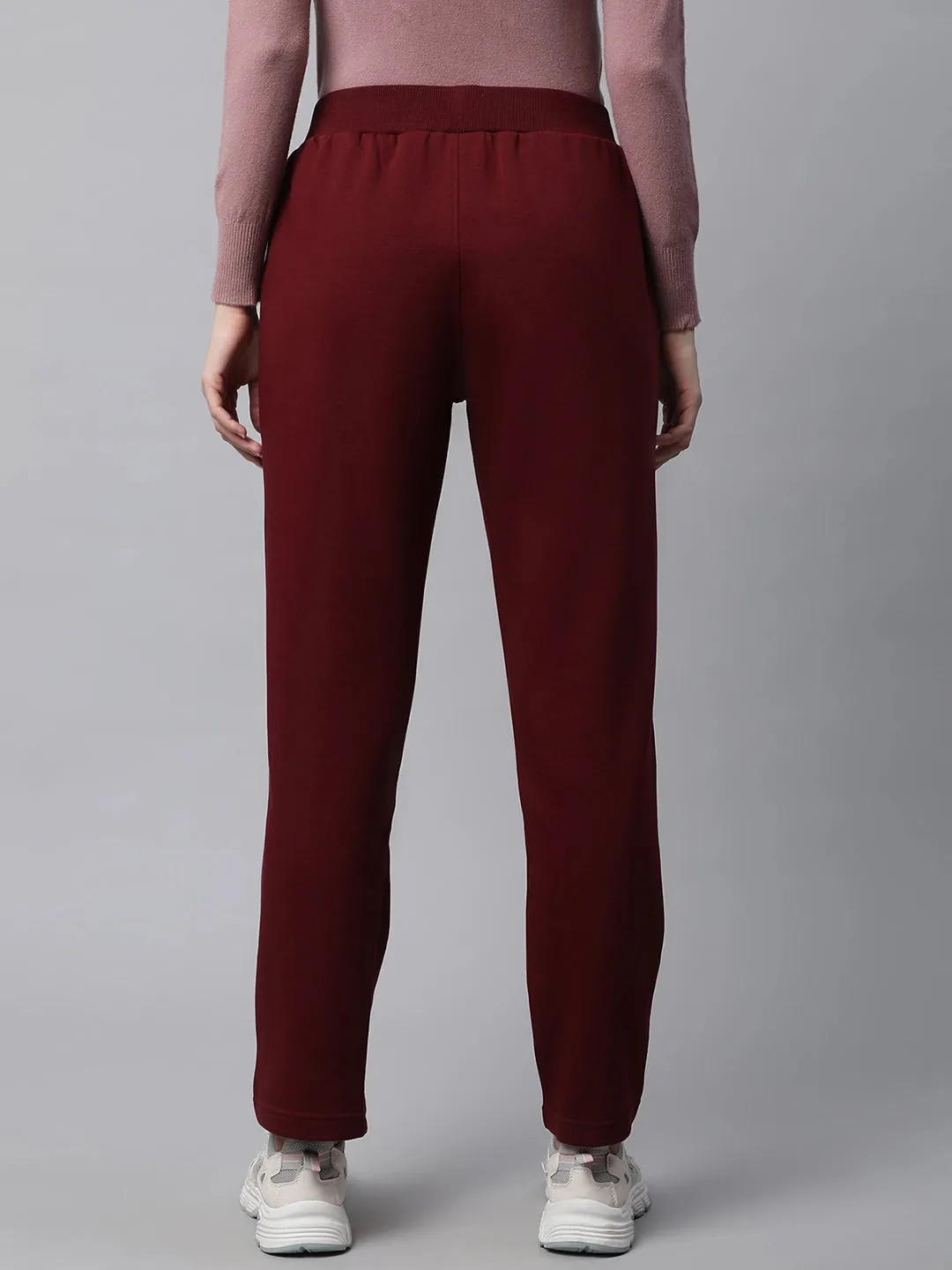 Women Wine Regular Fit High Rise Track Pants With Pockets