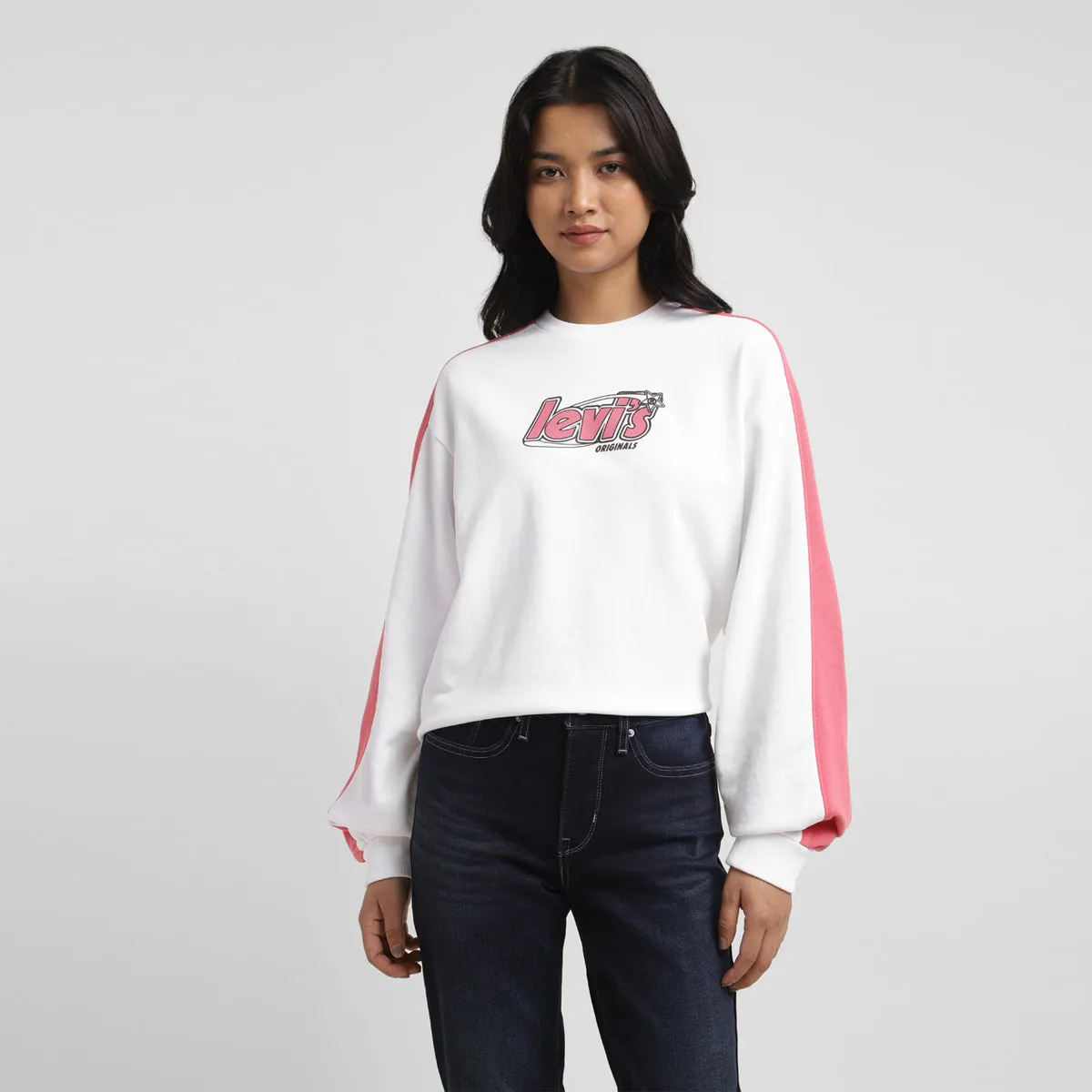 Women's Brand Logo White Crew Neck Sweatshirt