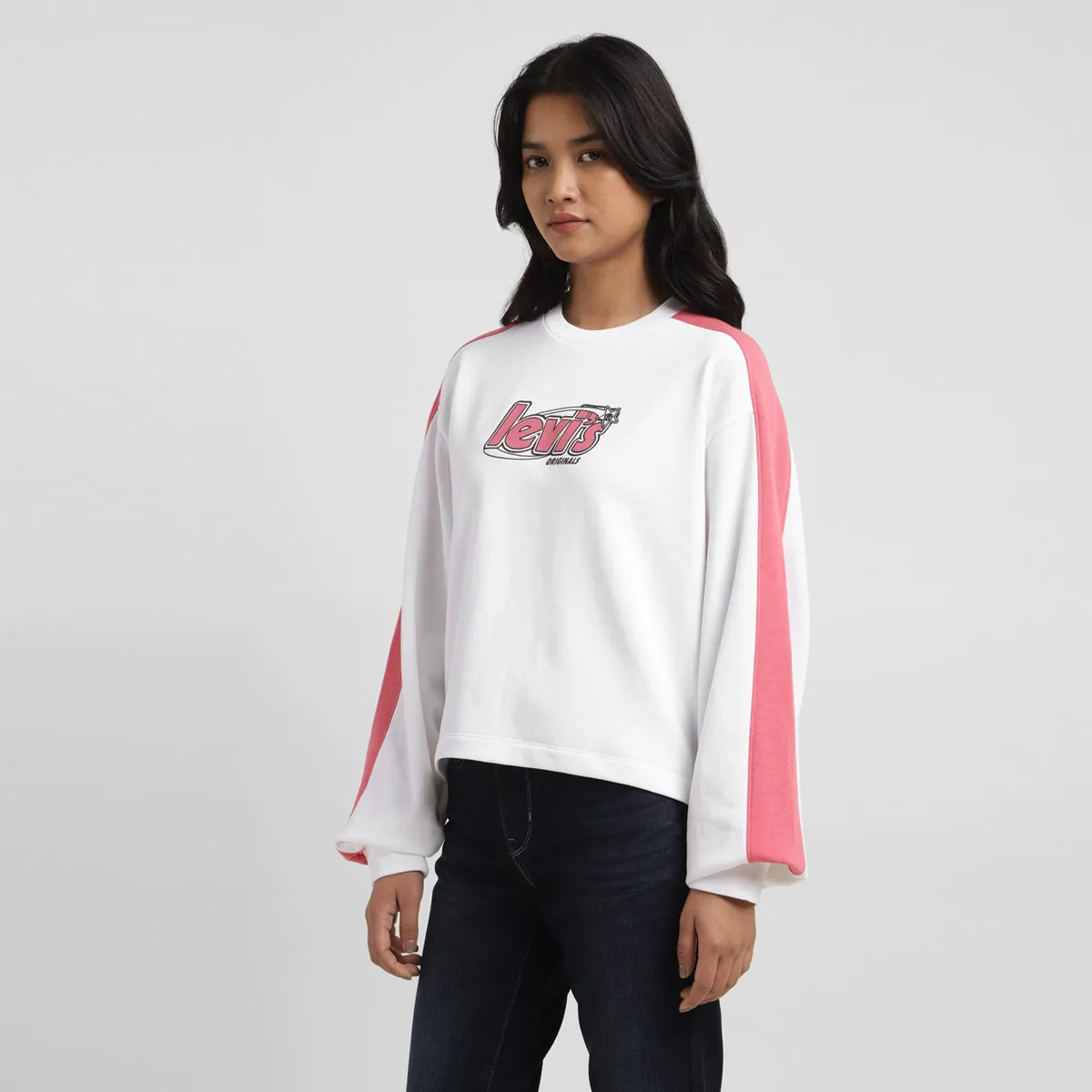 Women's Brand Logo White Crew Neck Sweatshirt