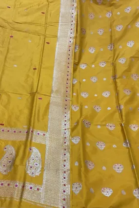 Yellow Banarasi Handloom Pure Katan Silk Suit